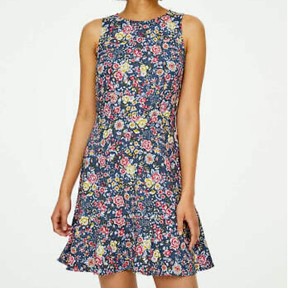 NWT LOFT Blue Garden Floral Flounce Dress